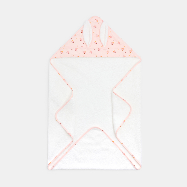 رداء استحمام من الإسفنج، وردي اللون، مرسوم عليه أرنب، للفتاة حديثة الولادة 